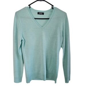 Lord & Taylor Extra Fine Merino Wool V-Neck Sweater Mint Green Womens Small